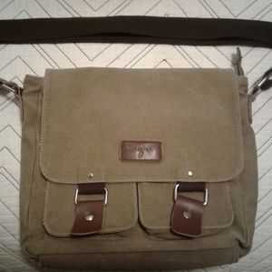 Small green canvas shoulder bag
